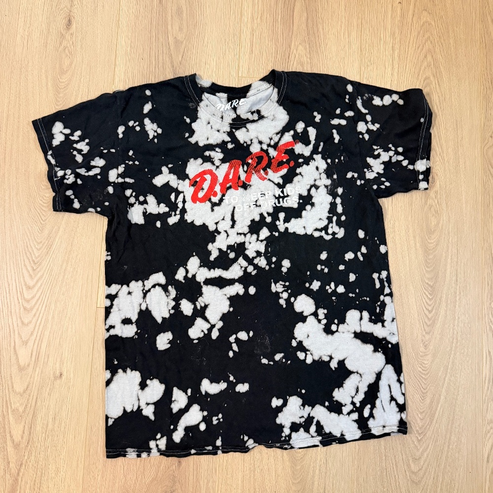D.A.R.E. Tie Dye Graphic Tee Size L Bleach Splatter Black Cotton